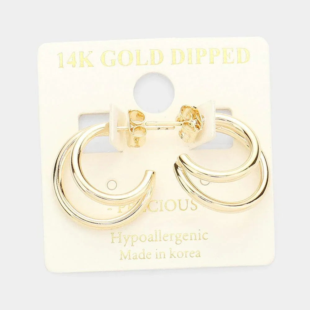 Gold 14K Gold Dipped Double Metal Half Hoop Layered Earrings - Jewelry Store by Erik Rayo
