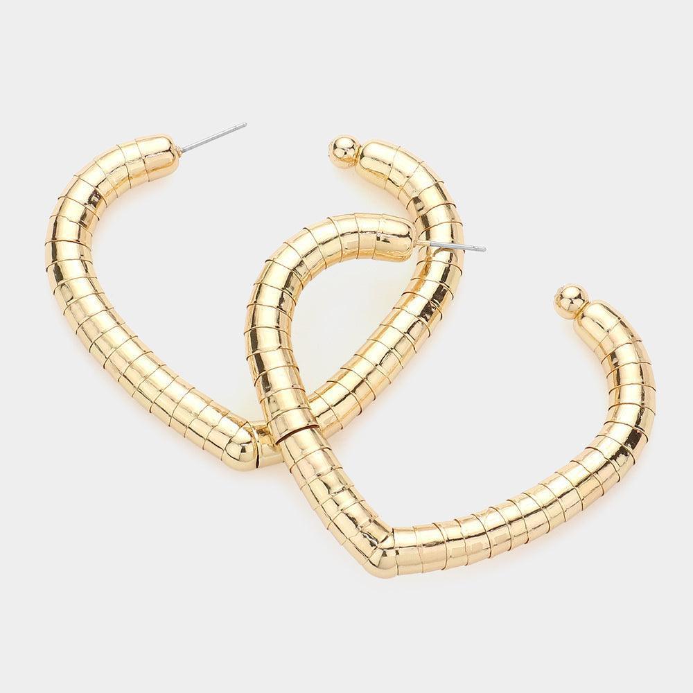 Gold Metal Heart Gooseneck Hoop Earrings - Jewelry Store by Erik Rayo