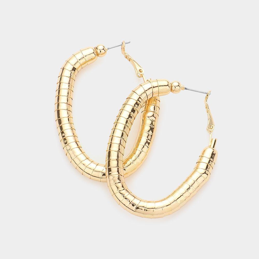 Gold Metal Oval Gooseneck Hoop Earrings - Jewelry Store by Erik Rayo