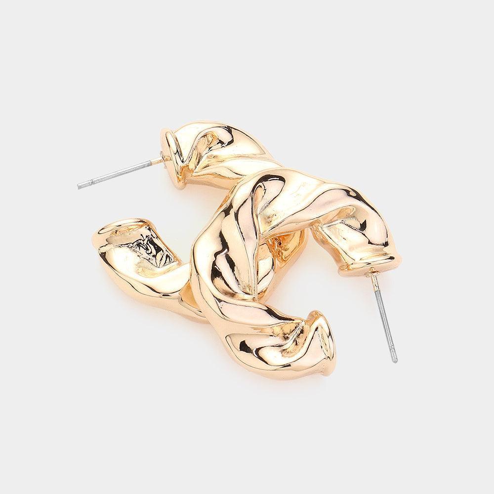 Gold Gold Dipped Textured Metal Hoop Earrings - Jewelry Store by Erik Rayo