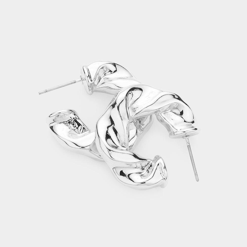 Silver Silver Dipped Textured Metal Hoop Earrings - Jewelry Store by Erik Rayo