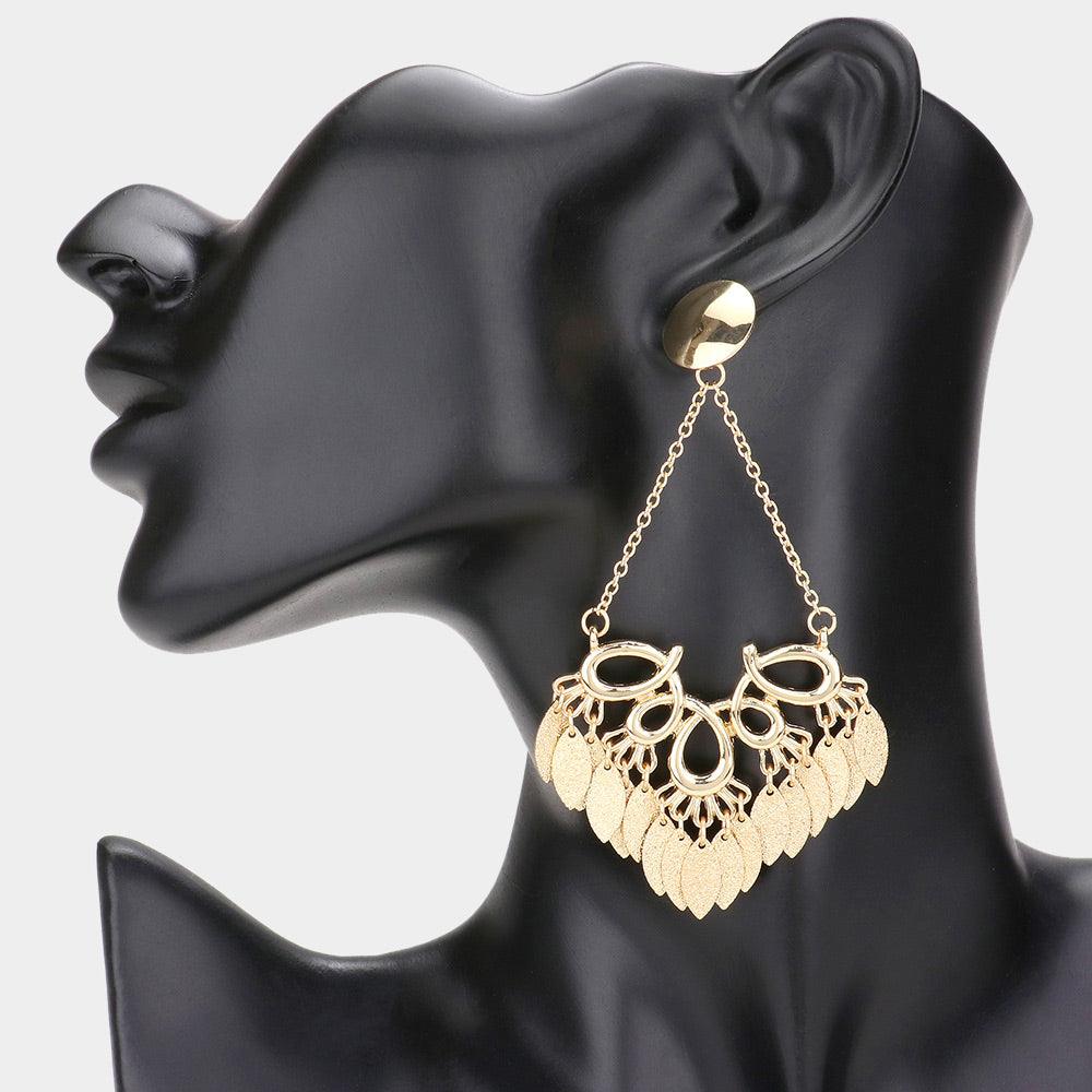 Gold Abstract Metal Chandelier Link Dangle Earrings