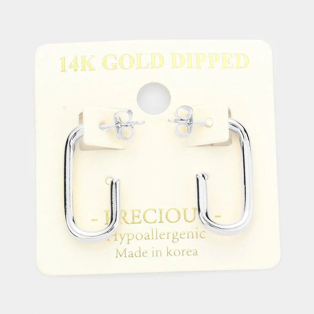 Gold 14K White Gold Dipped Oval Metal Hoop Earrings - Jewelry Store by Erik Rayo