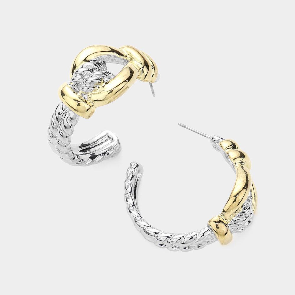 Two Tone Two Tone Textured Metal Hoop Earrings