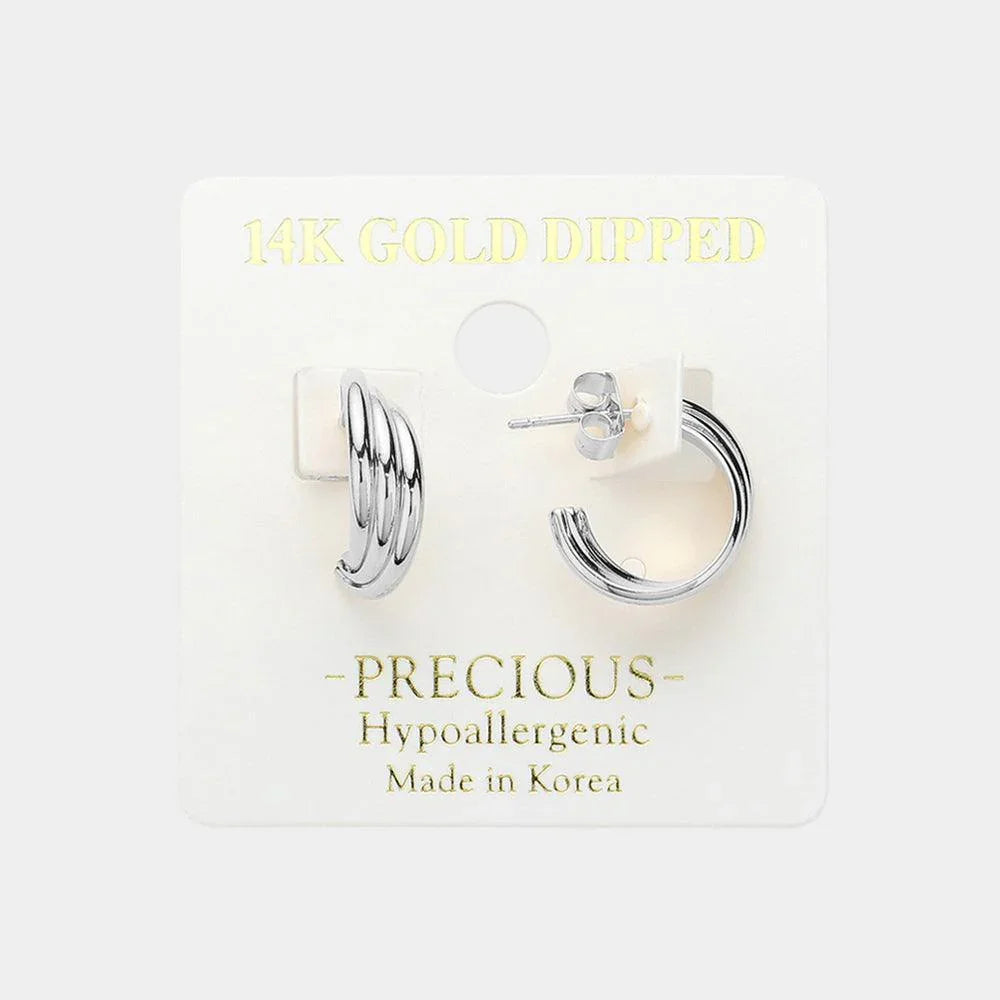 Gold 14K White Gold Dipped Triple Layered Metal Hoop Earrings - Jewelry Store by Erik Rayo