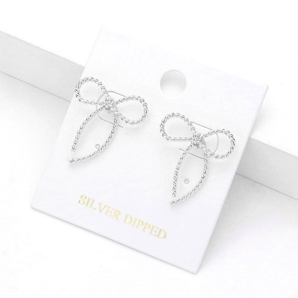 Silver Silver Dipped Metal Rope Bow Earrings