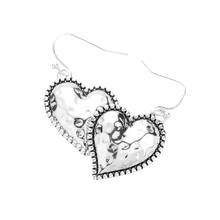 Load image into Gallery viewer, Silver Antique Metal Heart Dangle Earrings
