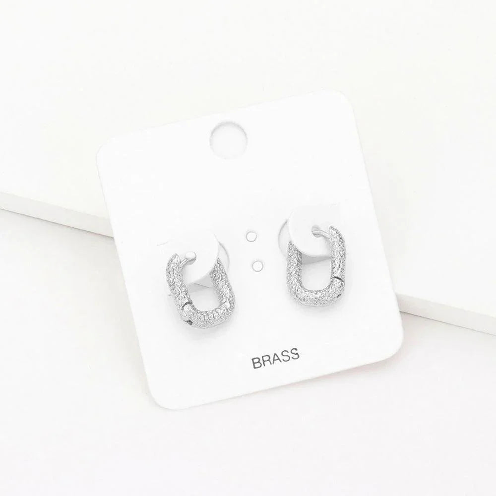 Frosted Brass Metal Rectangle Huggie Hoop Earrings - Jewelry Store by Erik Rayo