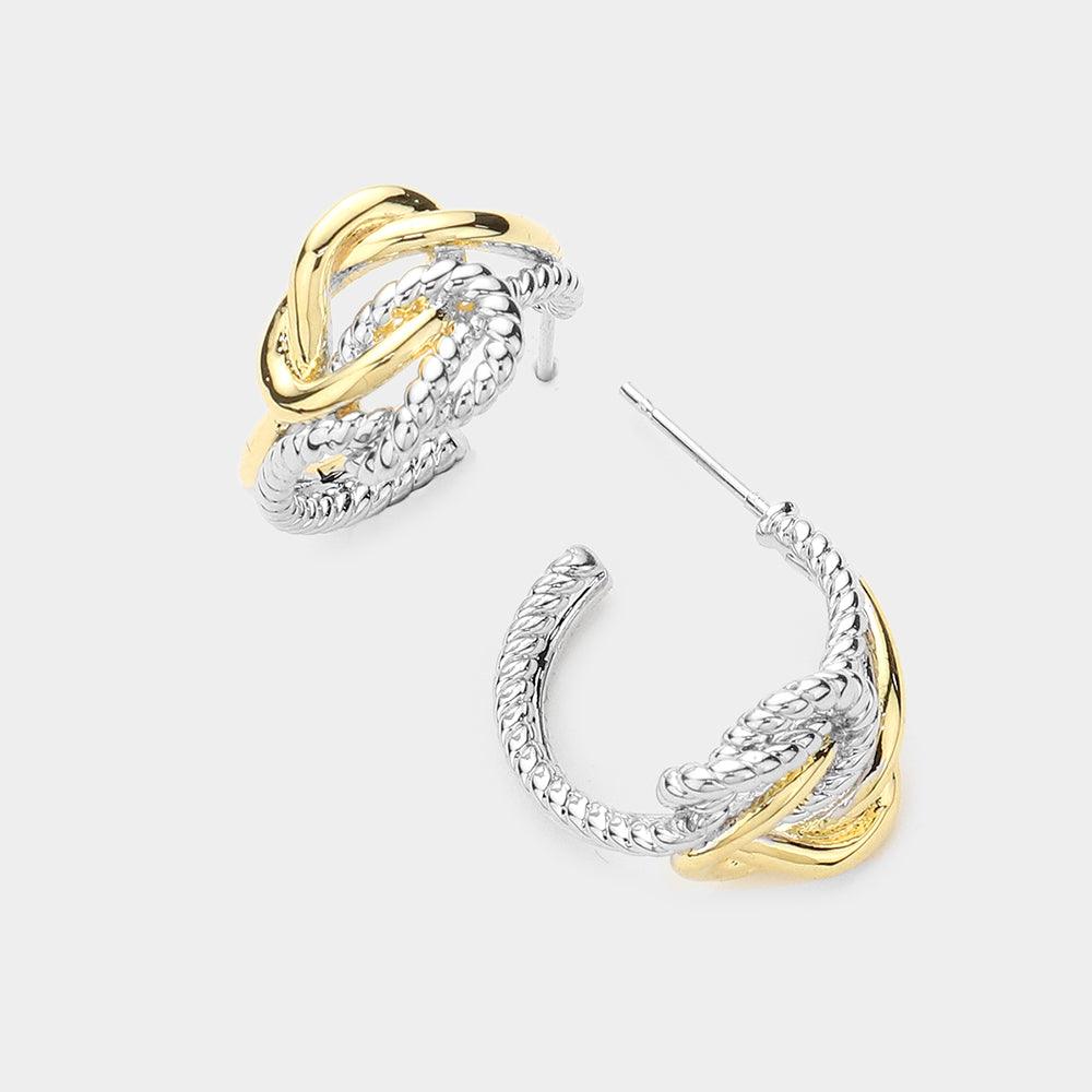 Two Tone Two Tone Textured Metal Hoop Earrings