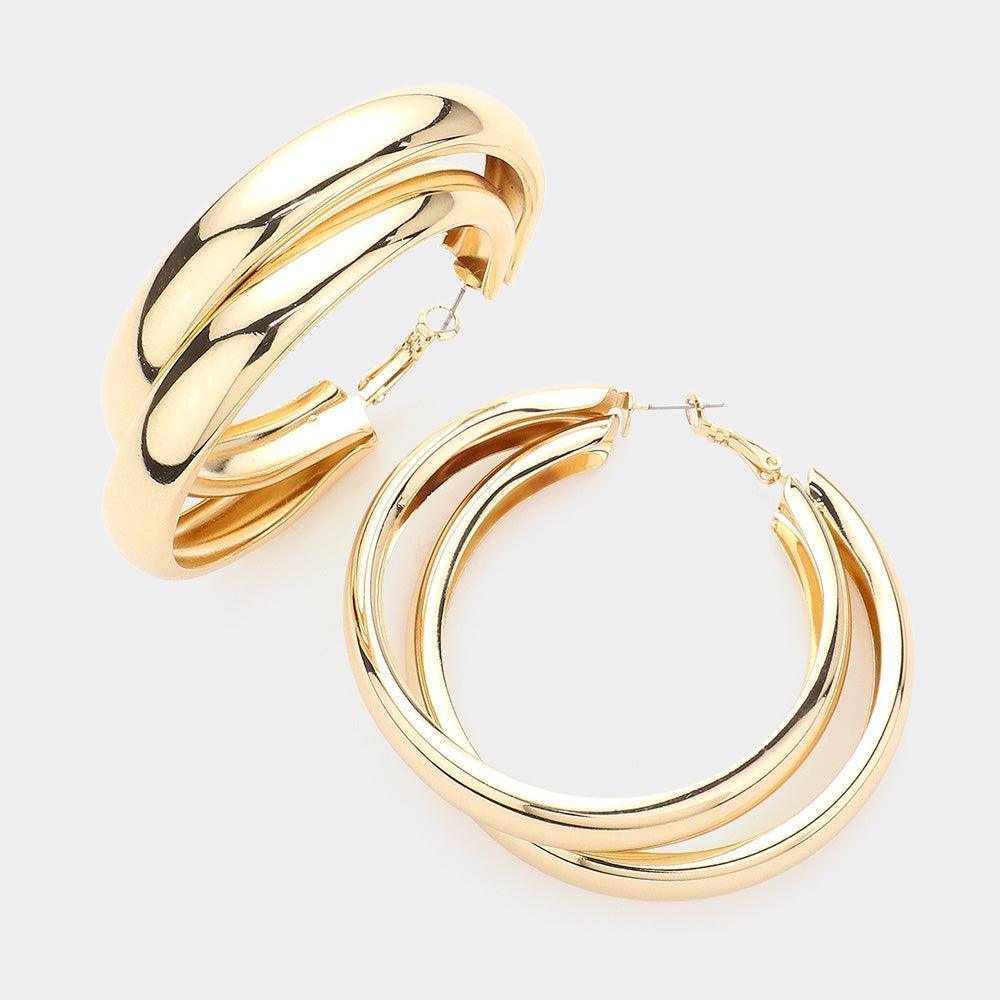 Gold Double Metal Hoop Earrings - Jewelry Store by Erik Rayo