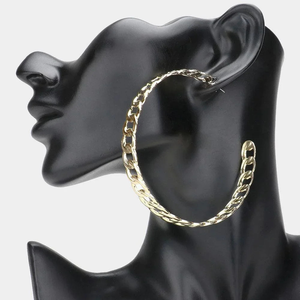 Gold Metal Chain Hoop Earrings - Jewelry Store by Erik Rayo