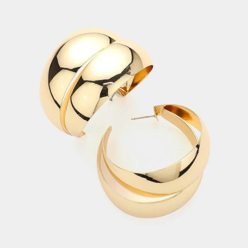 Gold Chunky Double Metal Hoop Earrings - Jewelry Store by Erik Rayo