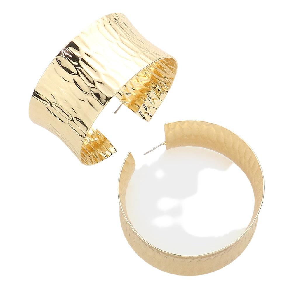 Gold Chunky Textured Metal Hoop Earrings
