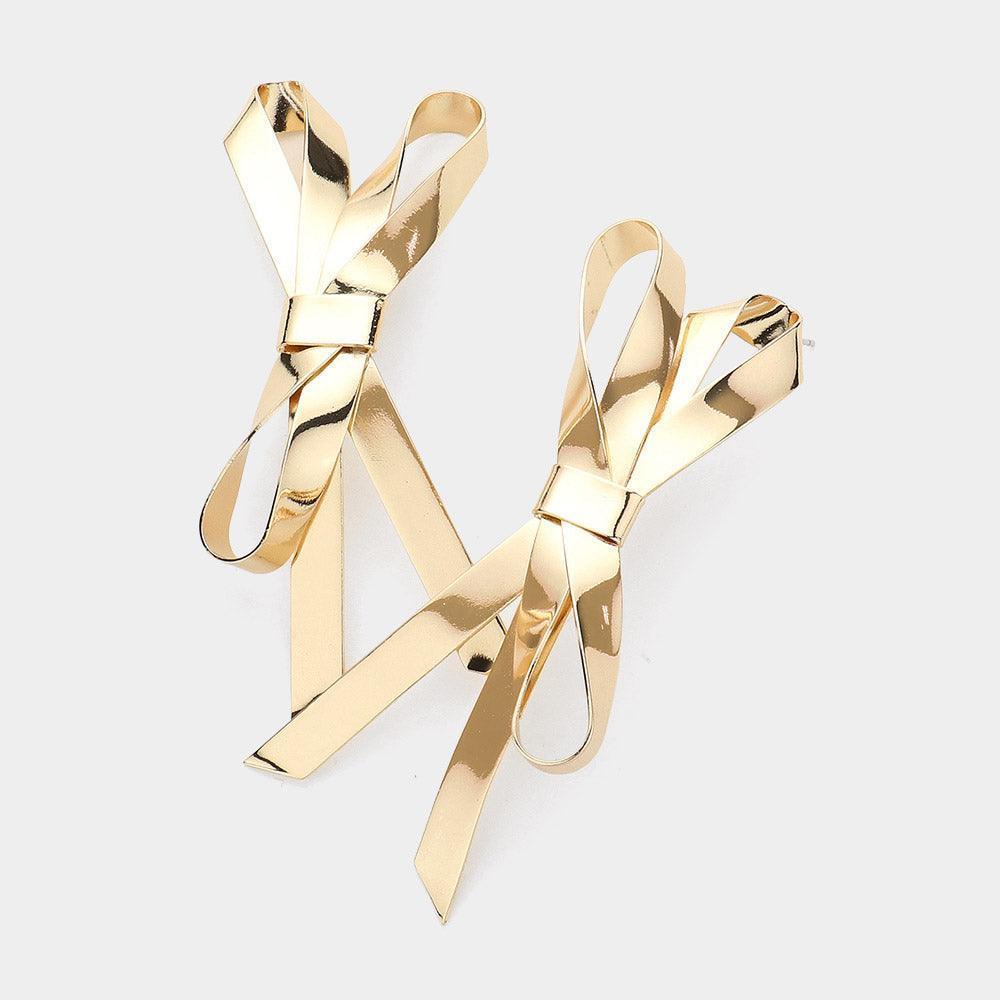 Gold Metal Bow Earrings - Jewelry Store by Erik Rayo