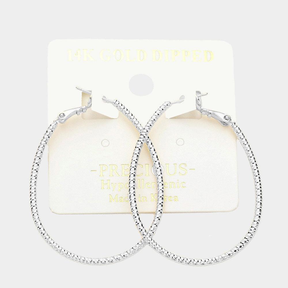 Gold 14K Gold Dipped Hypoallergenic Textured Metal Oval Hoop Earrings - Jewelry Store by Erik Rayo