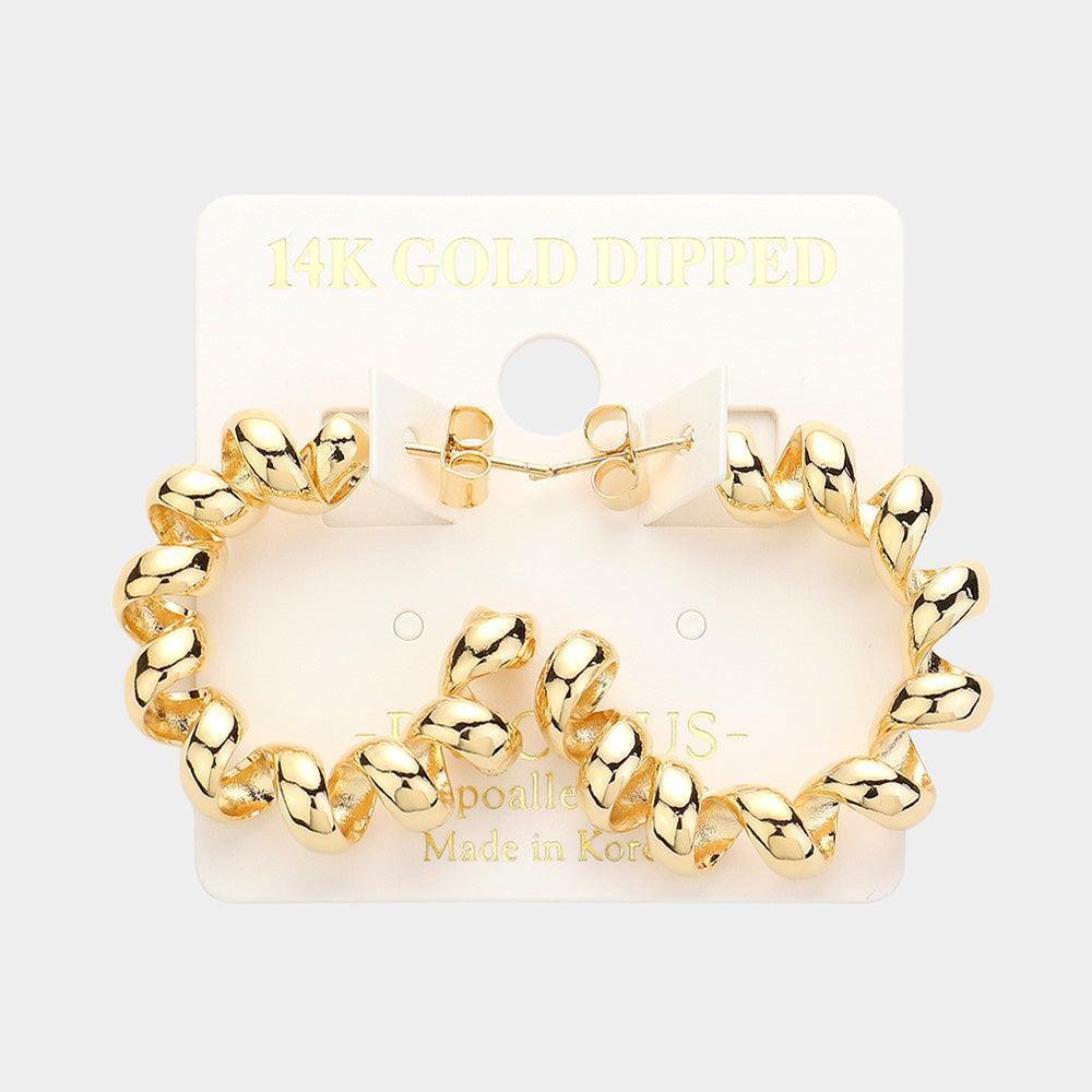 Gold 14K Gold Dipped Hypoallergenic Spiral Metal Hoop Earrings - Jewelry Store by Erik Rayo