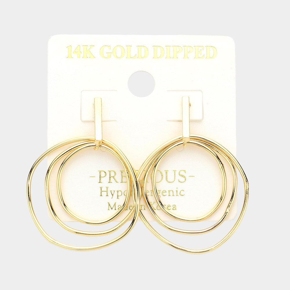 Gold 14K Gold Dipped Hypoallergenic Abstract Ring Earrings
