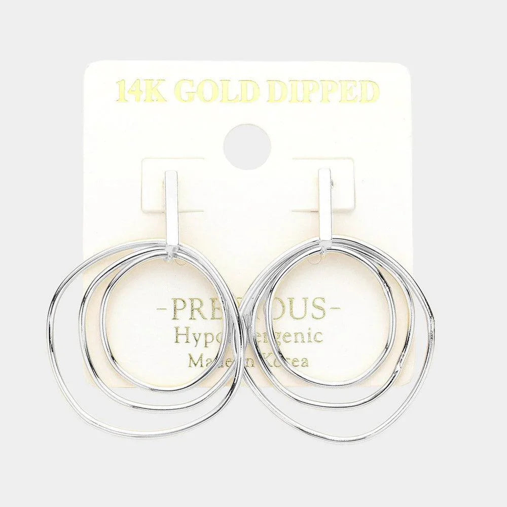 Gold 14K Gold Dipped Hypoallergenic Abstract Ring Earrings