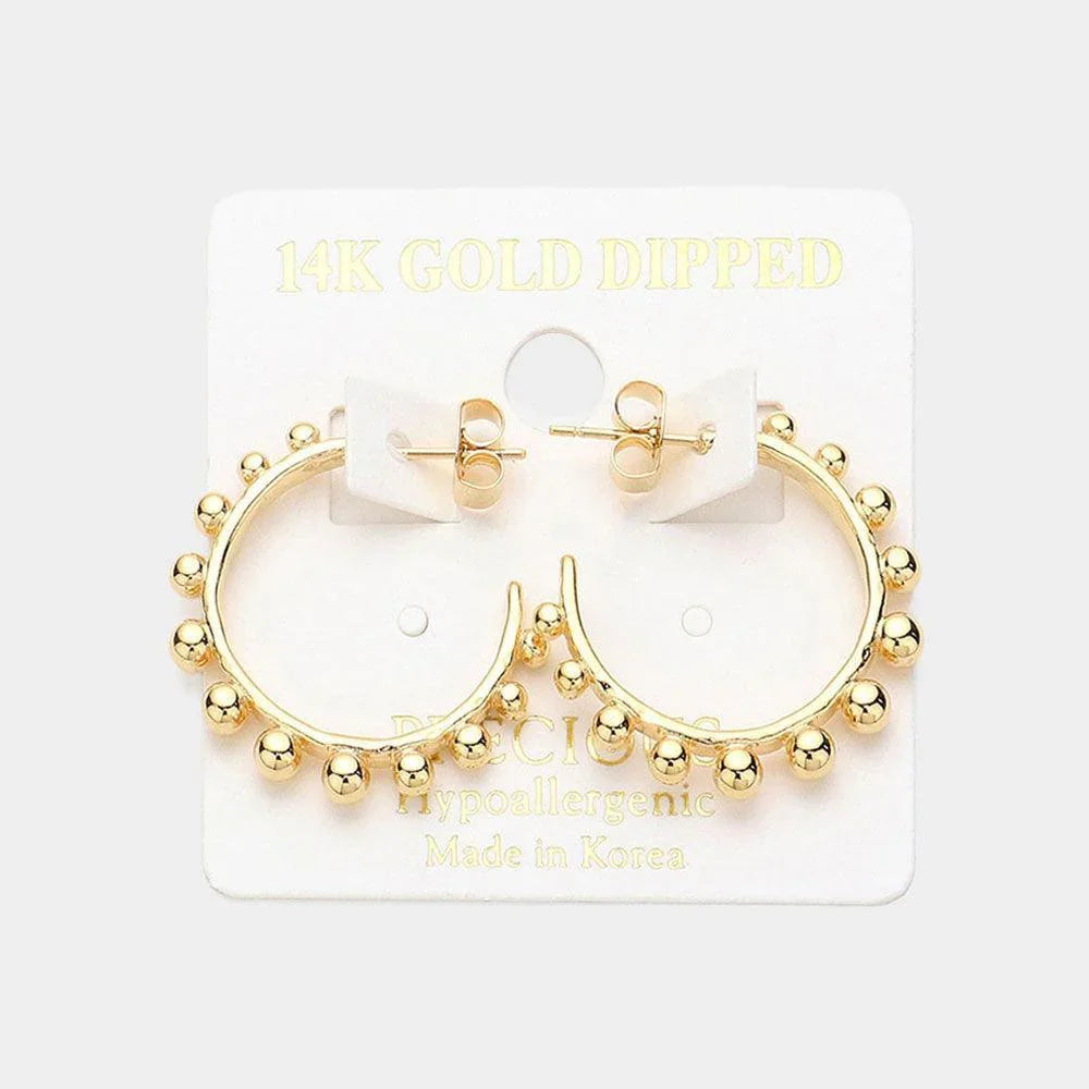 Gold 14K Gold Dipped Hypoallergenic Metal Ball Around Hoop Earrings - Jewelry Store by Erik Rayo