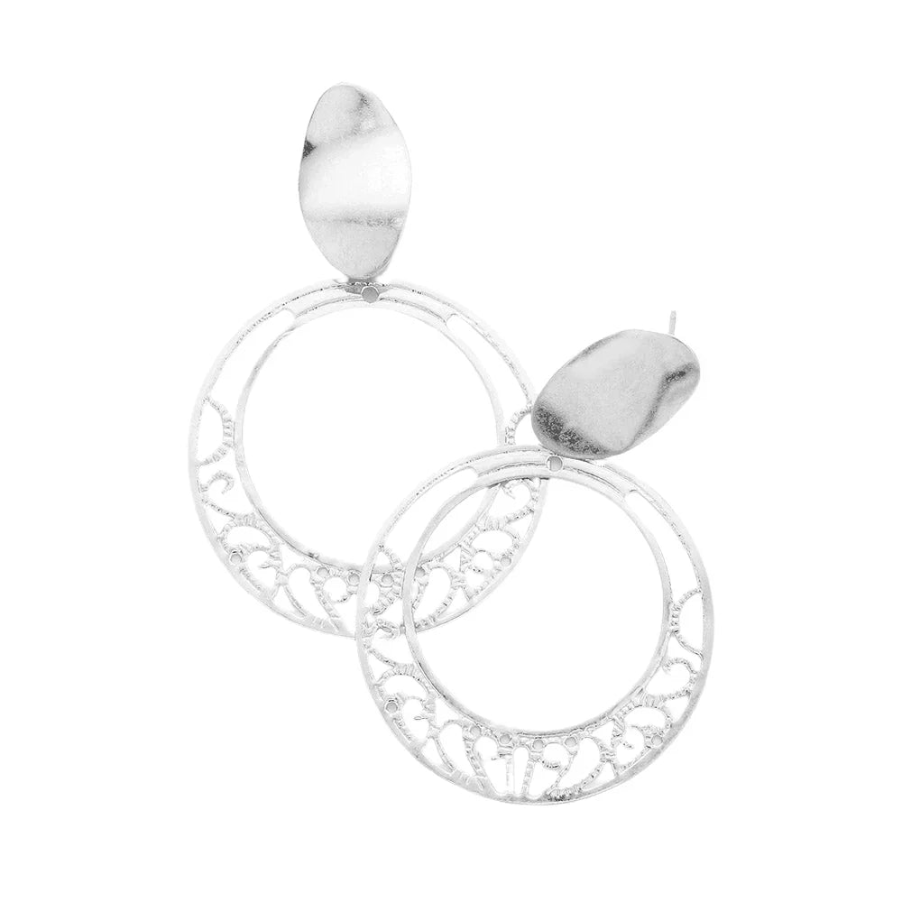 Silver Cut Out Metal Open Circle Earrings - Jewelry Store by Erik Rayo