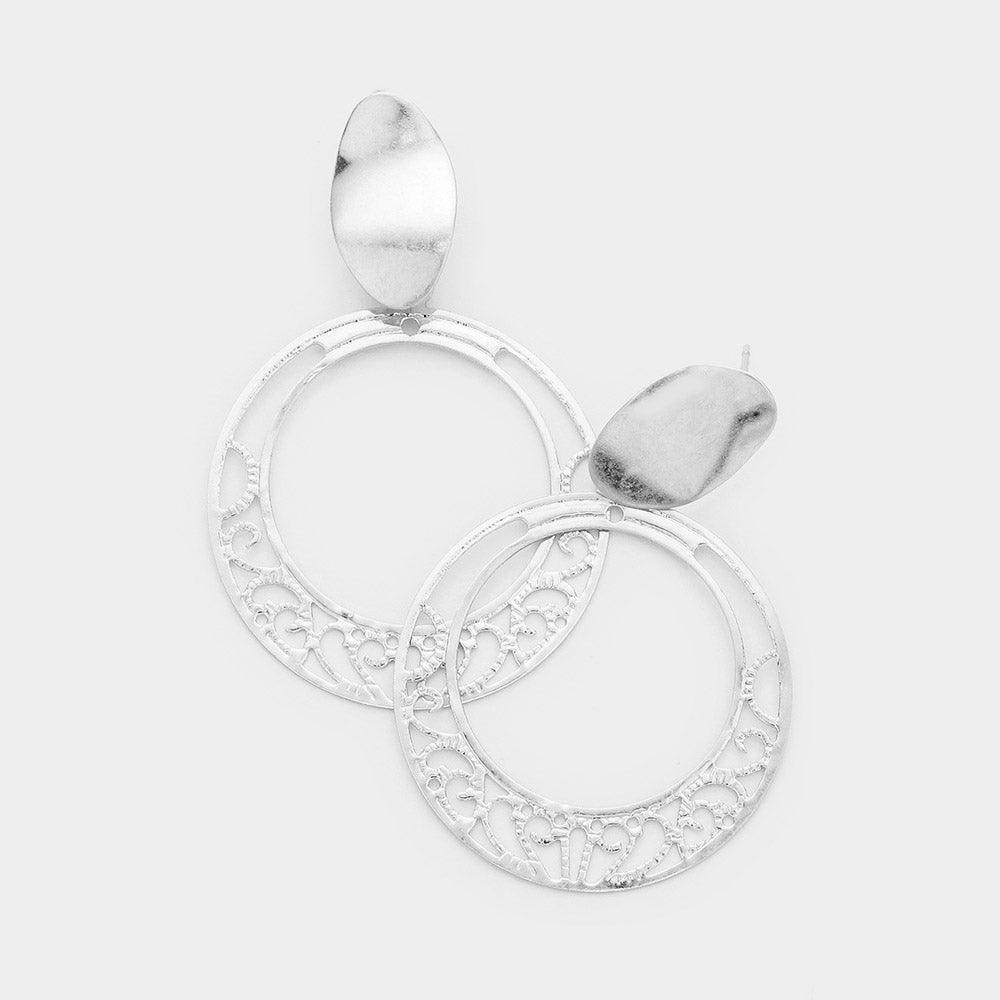 Silver Cut Out Metal Open Circle Earrings - Jewelry Store by Erik Rayo