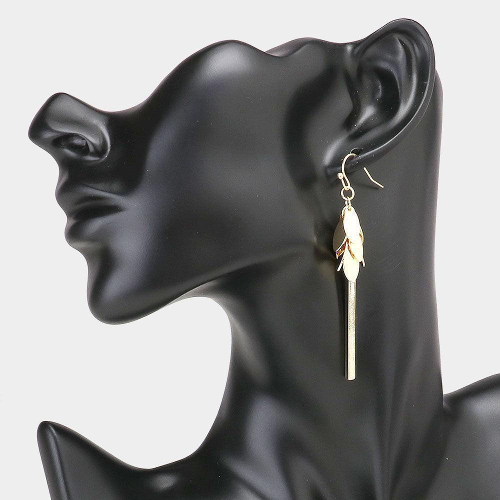 Gold Metal Marquise Cluster Vine Bar Drop Dangle Earrings - Jewelry Store by Erik Rayo