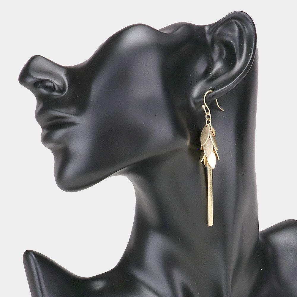 Gold Metal Marquise Cluster Vine Bar Drop Dangle Earrings - Jewelry Store by Erik Rayo