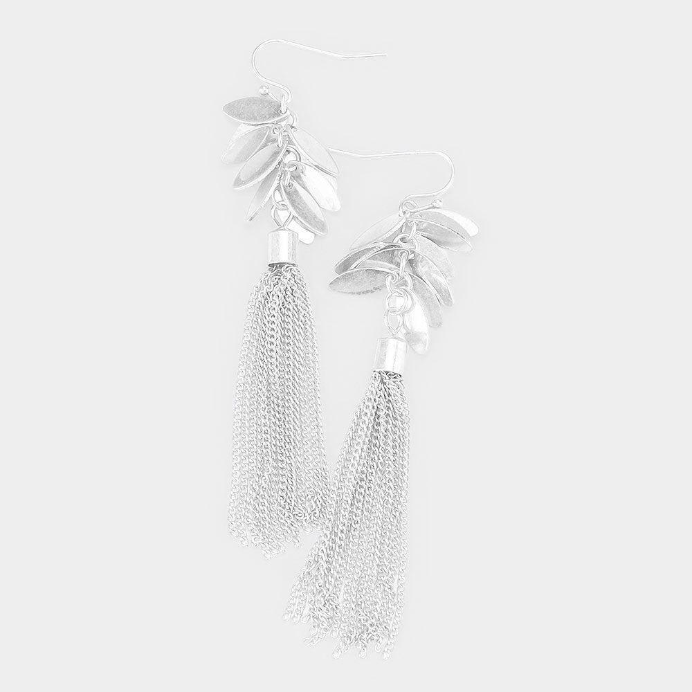 Silver Metal Marquise Cluster Vine Chain Tassel Drop Dangle Earrings - Jewelry Store by Erik Rayo