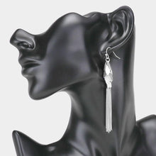 Load image into Gallery viewer, Silver Metal Marquise Cluster Vine Chain Tassel Drop Dangle Earrings
