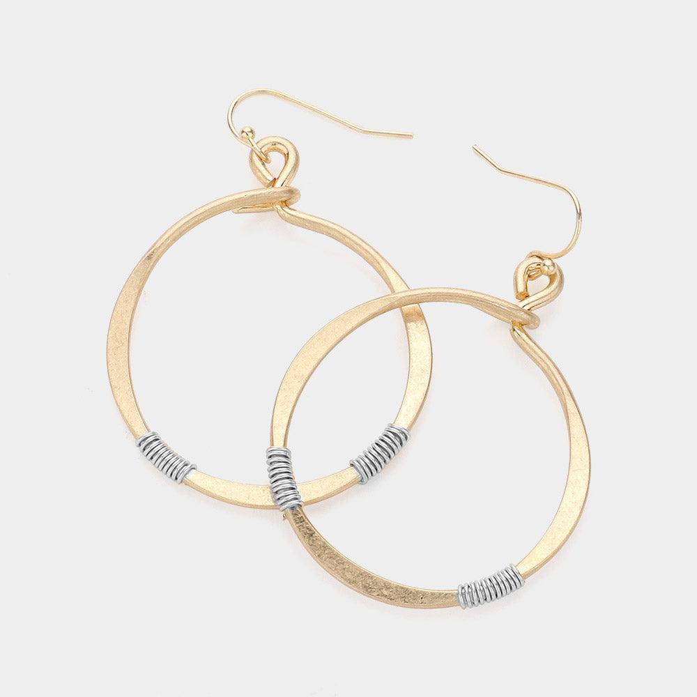 Brushed Metal Coil Pointed Open Circle Dangle Earrings - Jewelry Store by Erik Rayo