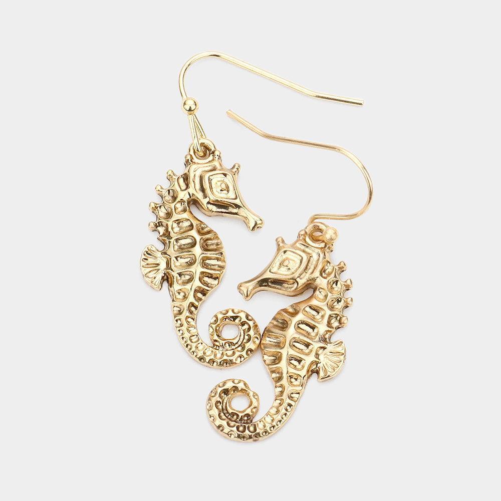 Gold Metal Seahorse Dangle Earrings - Jewelry Store by Erik Rayo
