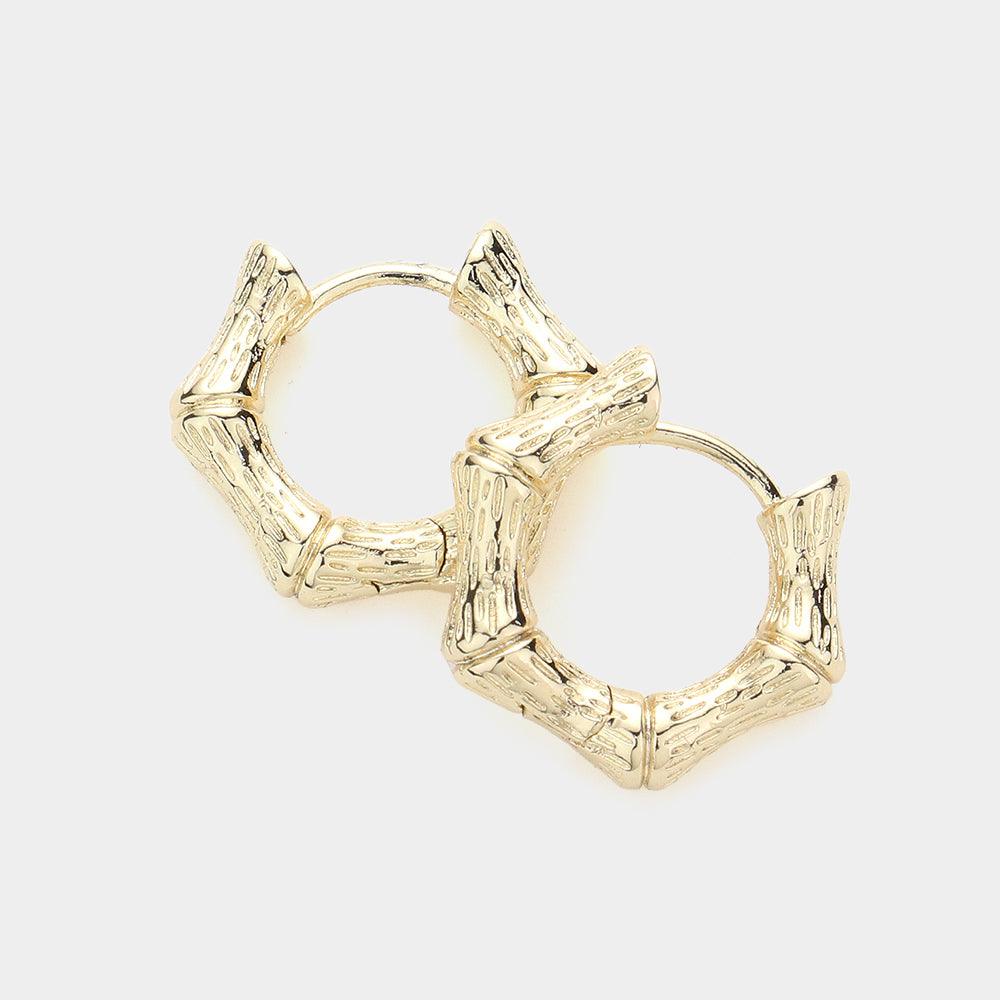 Gold Metal Bamboo Huggie Hoop Earrings