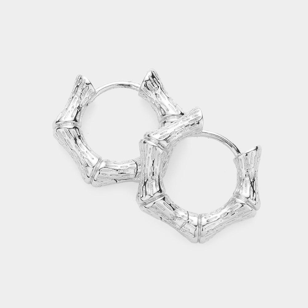 Metal Bamboo Huggie Hoop Earrings - Jewelry Store by Erik Rayo