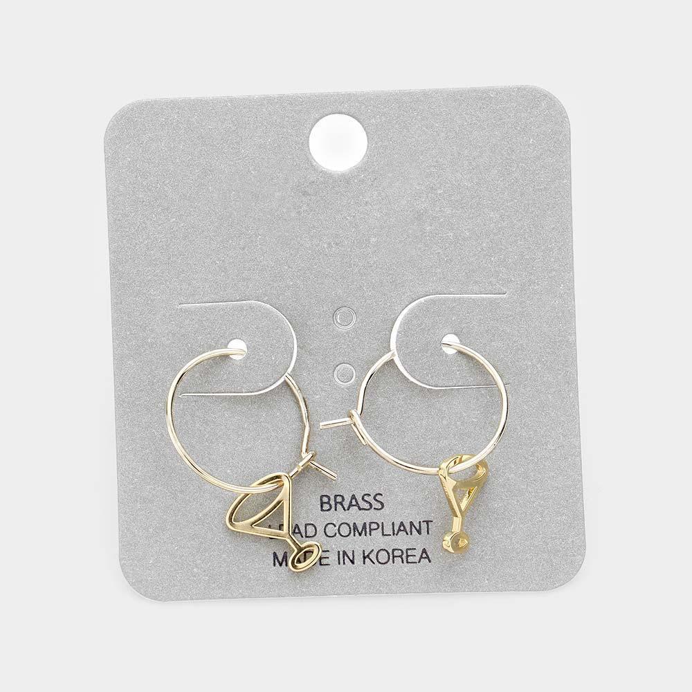 Gold Brass Metal Cocktail Dangle Hoop Earrings - Jewelry Store by Erik Rayo