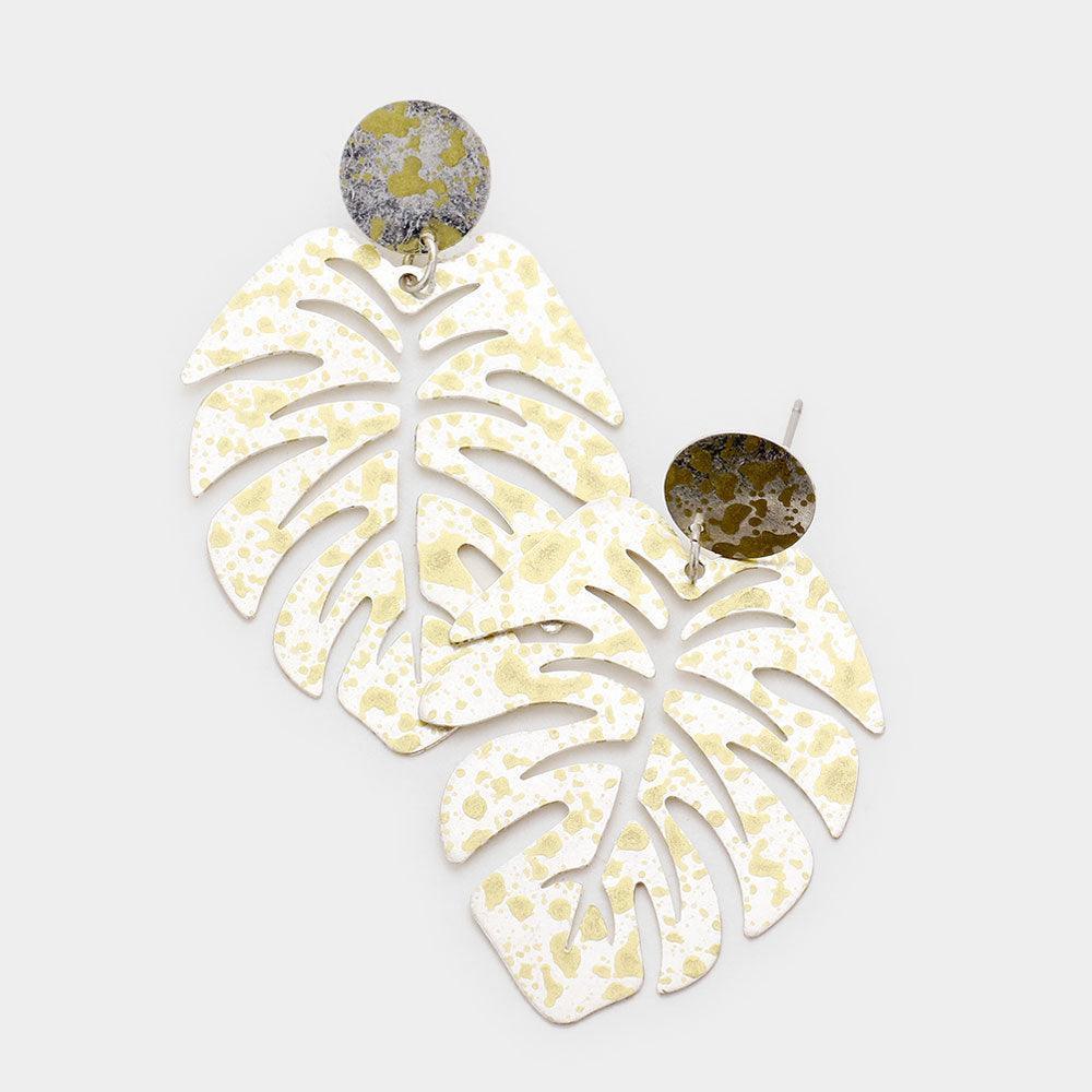 Silver Splash Tropical Leaf Dangle Earrings - Jewelry Store by Erik Rayo