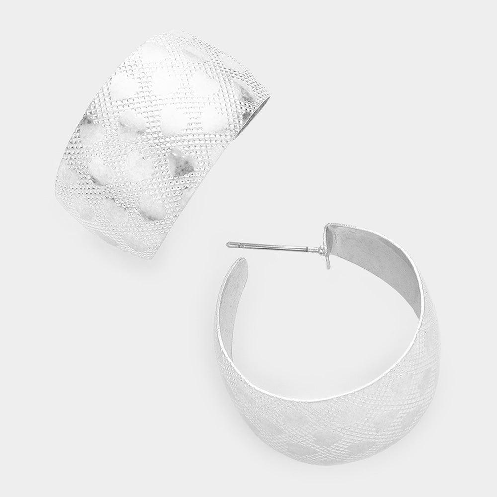 Silver Heart Patterned Bold Metal Hoop Earrings - Jewelry Store by Erik Rayo