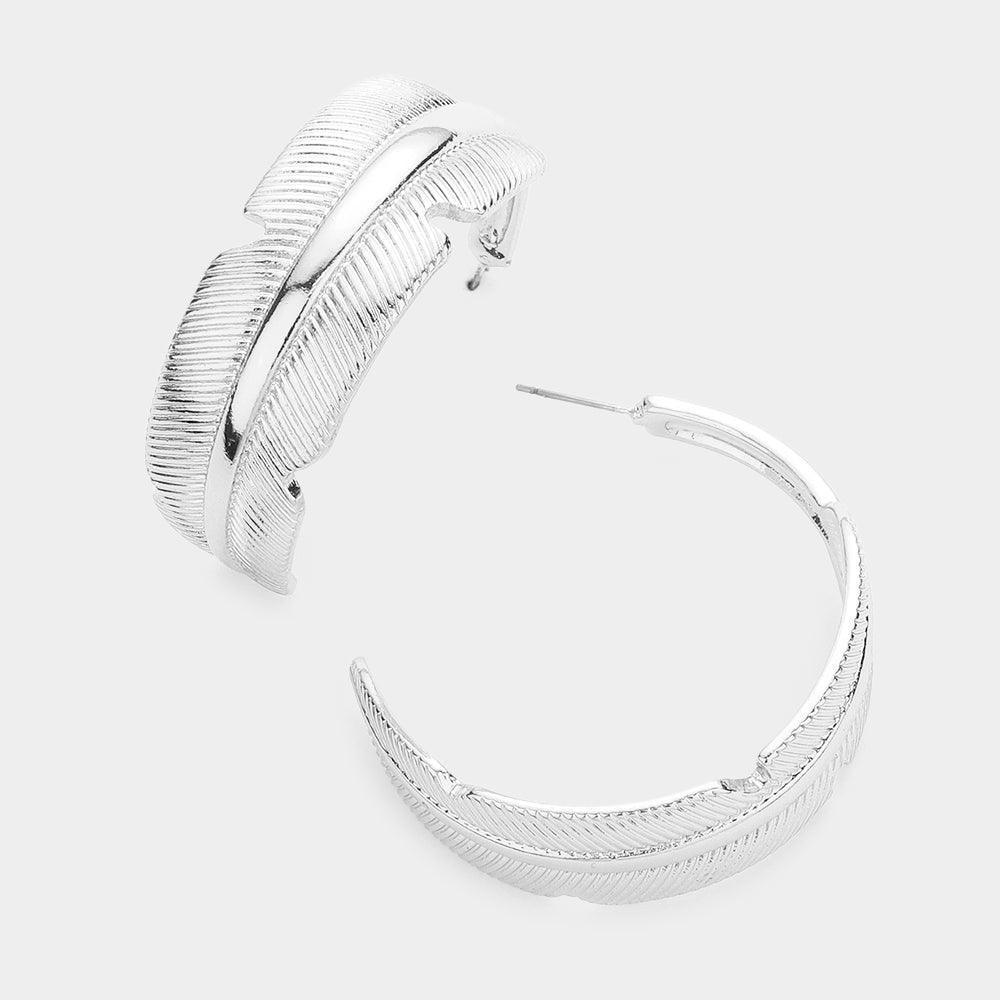 Metal Feather Hoop Earrings - Jewelry Store by Erik Rayo