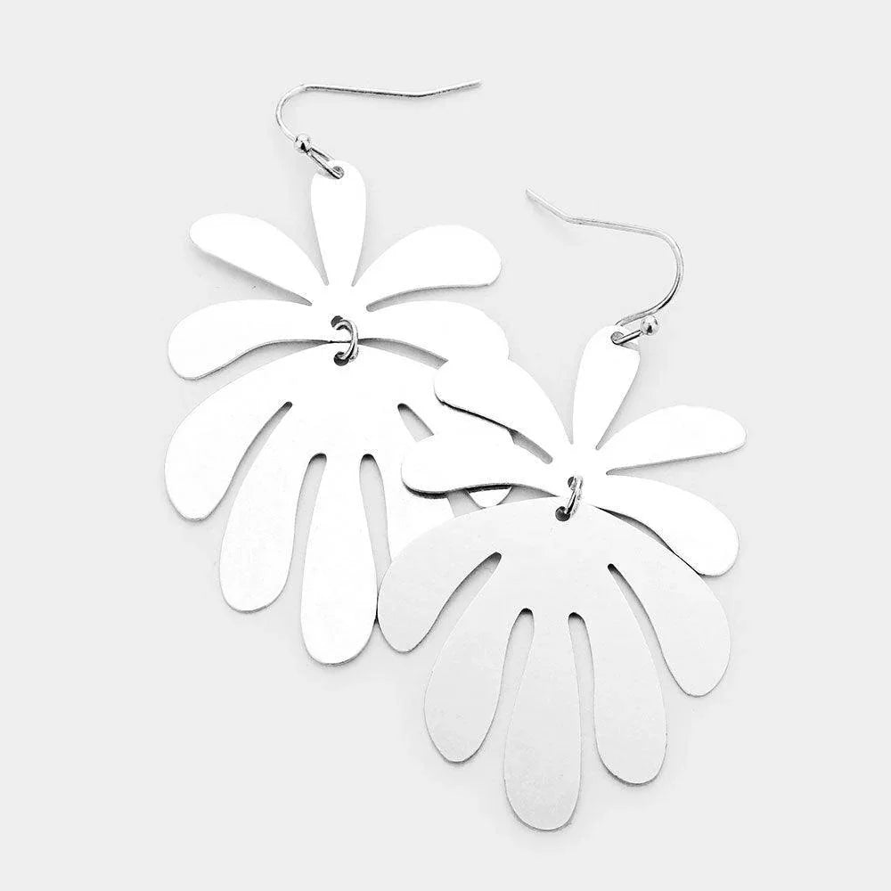 Silver Metal Leaf Link Dangle Earrings - Jewelry Store by Erik Rayo