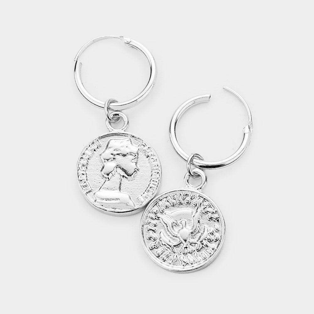 Endless Hoop Metal Coin Dangle Earrings - Jewelry Store by Erik Rayo