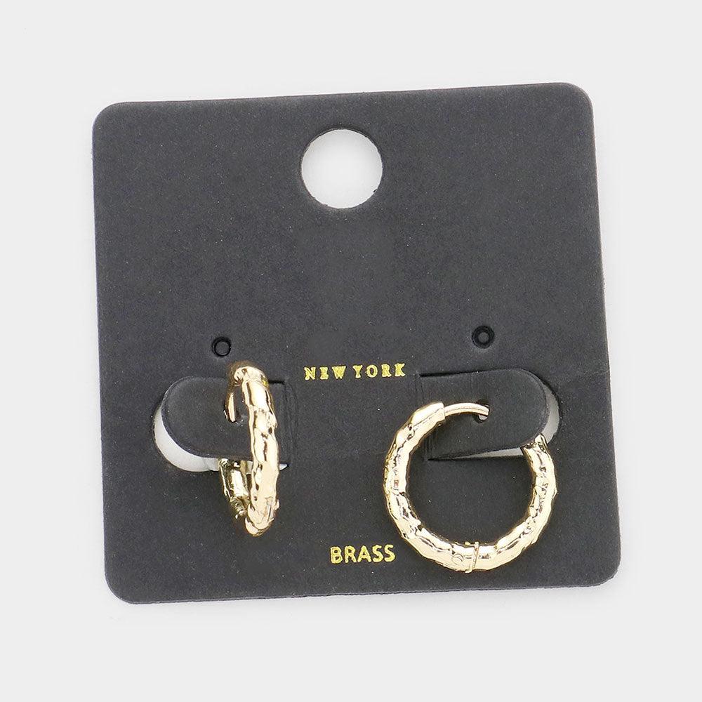 Gold Brass Metal Hoop Huggie Earrings