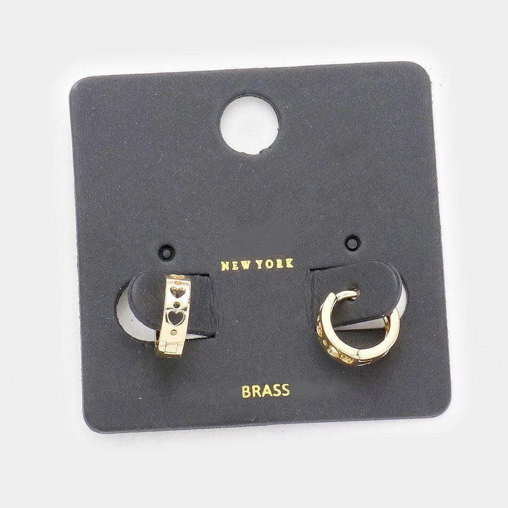 Gold Cut Out Heart Detail Brass Metal Hoop Huggie Earrings - Jewelry Store by Erik Rayo