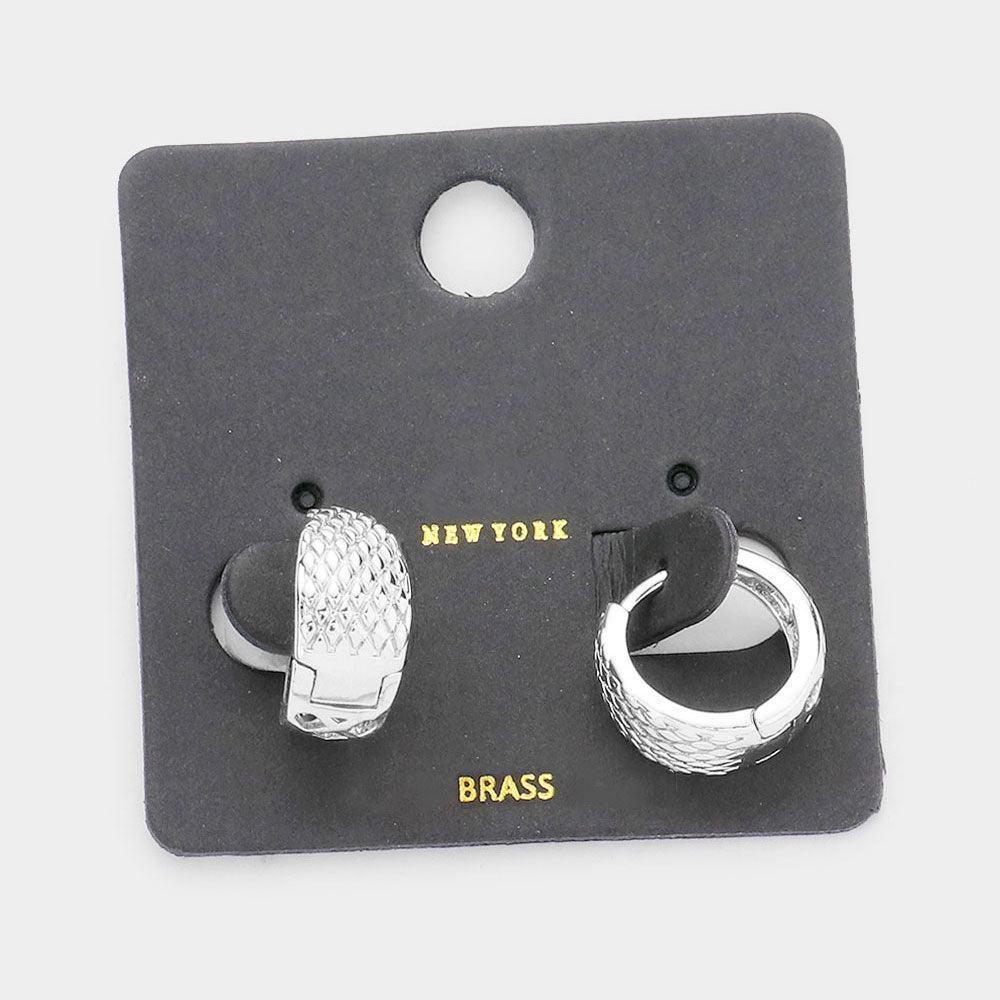 Brass Metal Textured Hoop Huggie Earrings - Jewelry Store by Erik Rayo