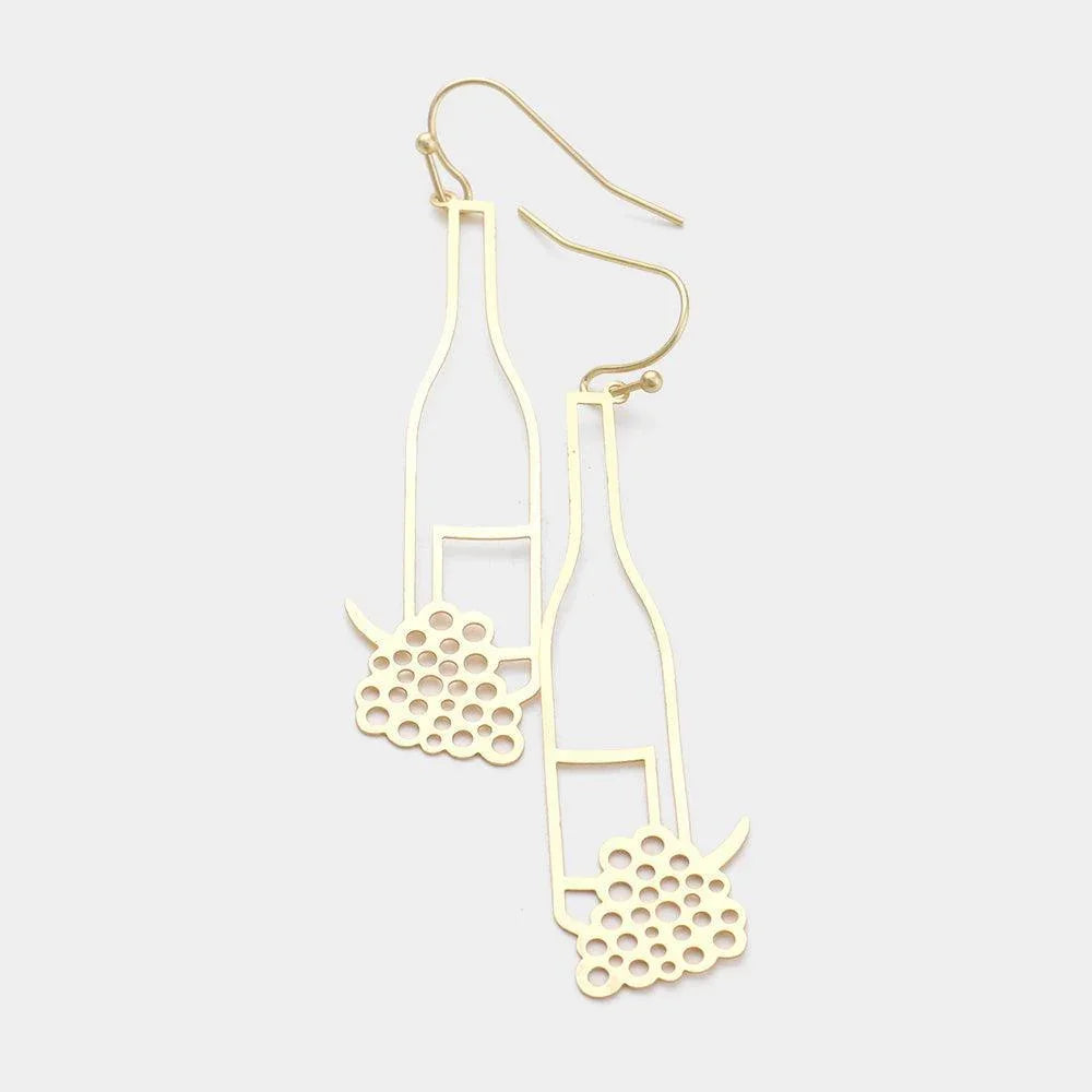 Gold Brass Metal Grape Champagne Dangle Earrings - Jewelry Store by Erik Rayo