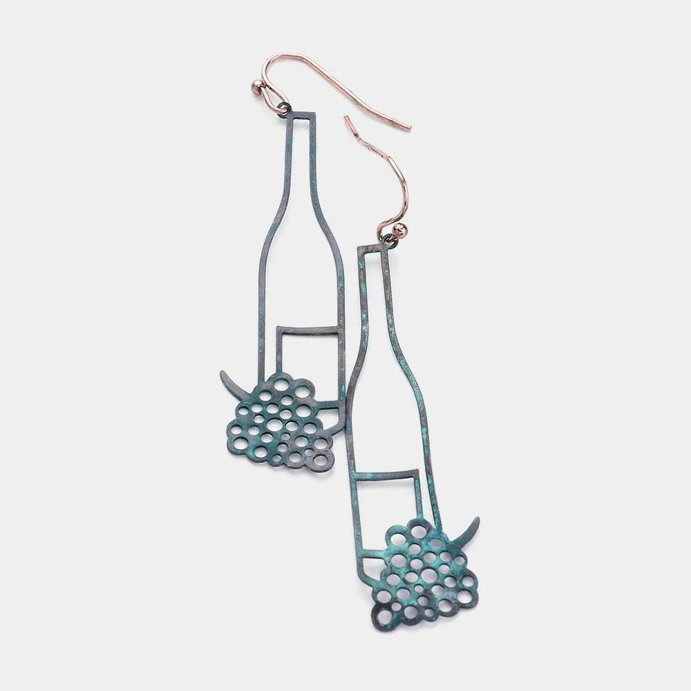 Brass Metal Grape Champagne Dangle Earrings - Jewelry Store by Erik Rayo
