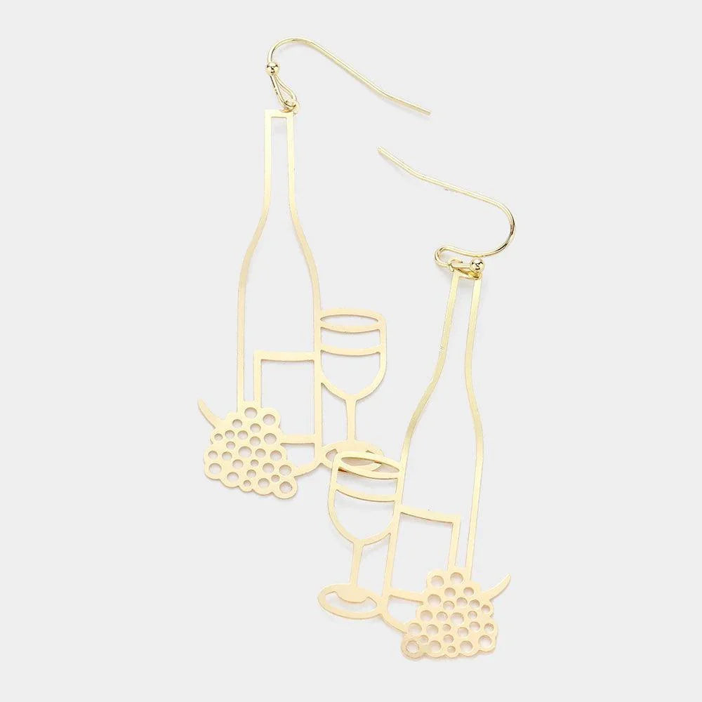 Gold Brass Metal Grape Champagne Dangle Earrings - Jewelry Store by Erik Rayo
