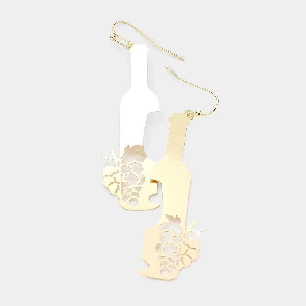 Gold Brass Metal Grape Champagne Dangle Earrings - Jewelry Store by Erik Rayo