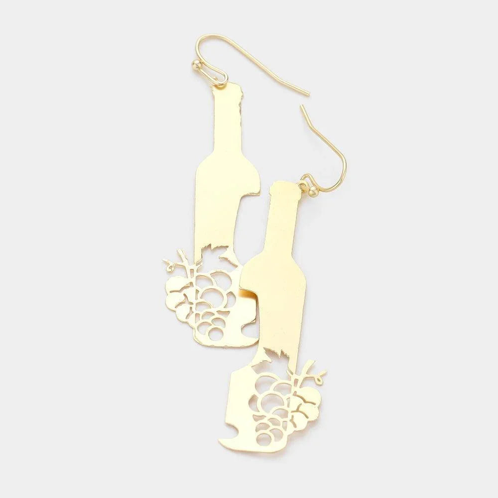 Gold Brass Metal Grape Champagne Dangle Earrings - Jewelry Store by Erik Rayo