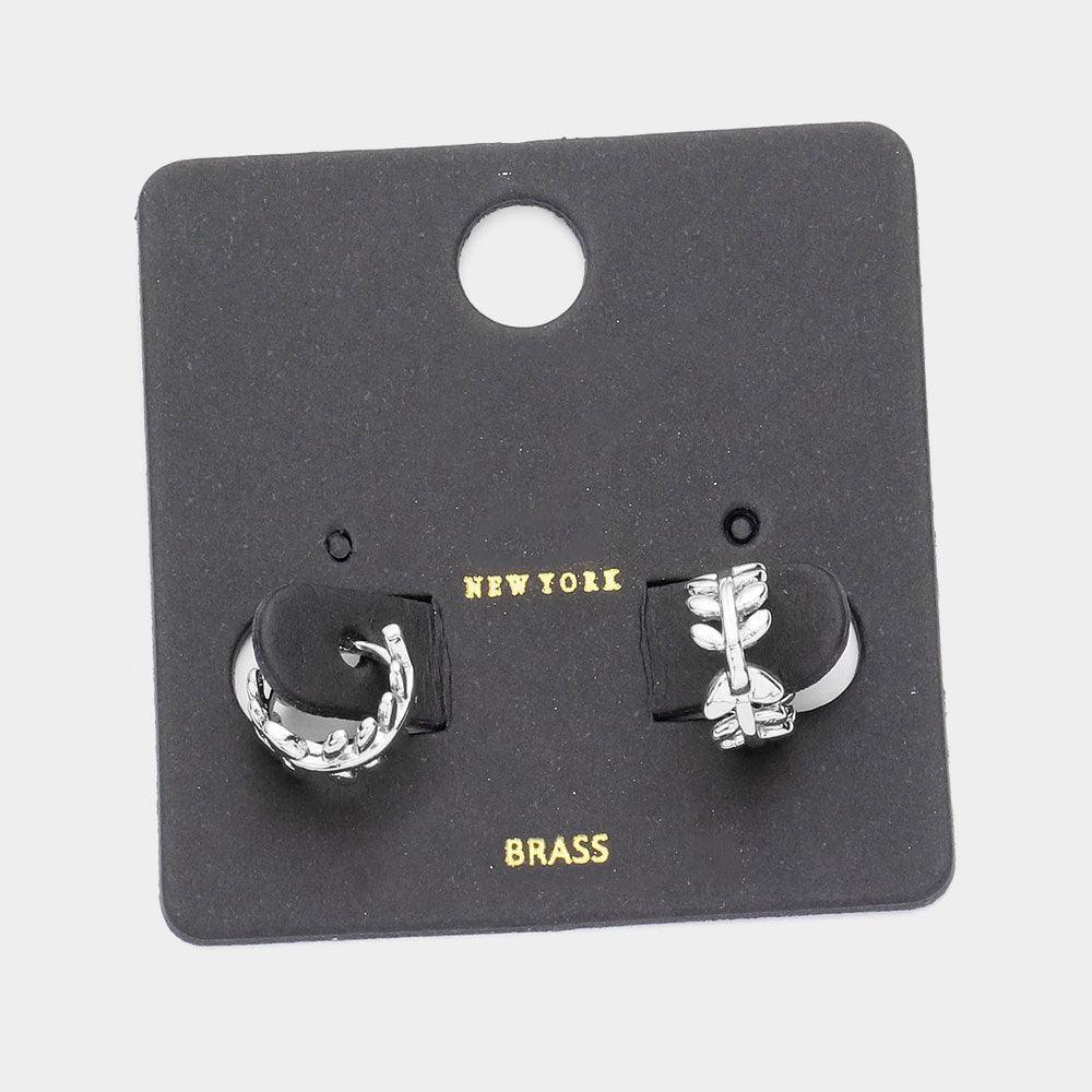 Brass Metal Leaf Huggie Earrings - Jewelry Store by Erik Rayo