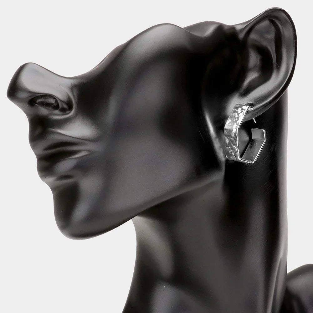 Hammered Metal Hexagon Hoop Earrings - Jewelry Store by Erik Rayo