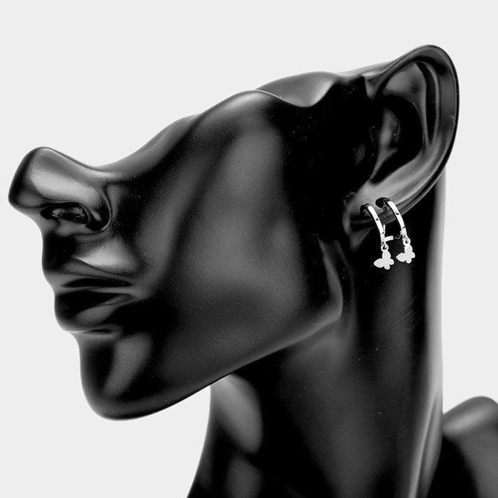 Huggie Hoop Brass Metal Butterfly Dangle Earrings - Jewelry Store by Erik Rayo